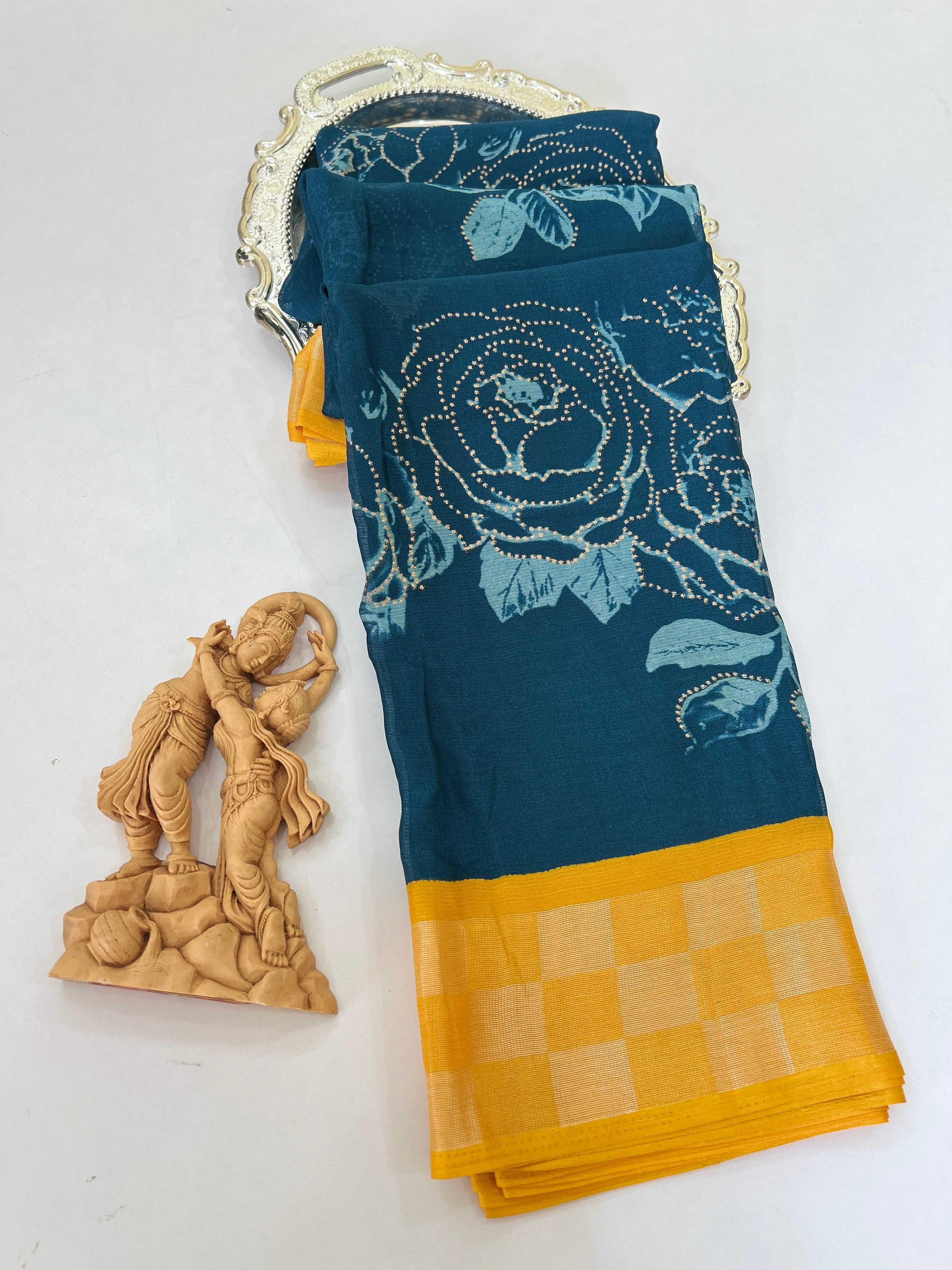 Floral Zari Border Soft Silk Saree