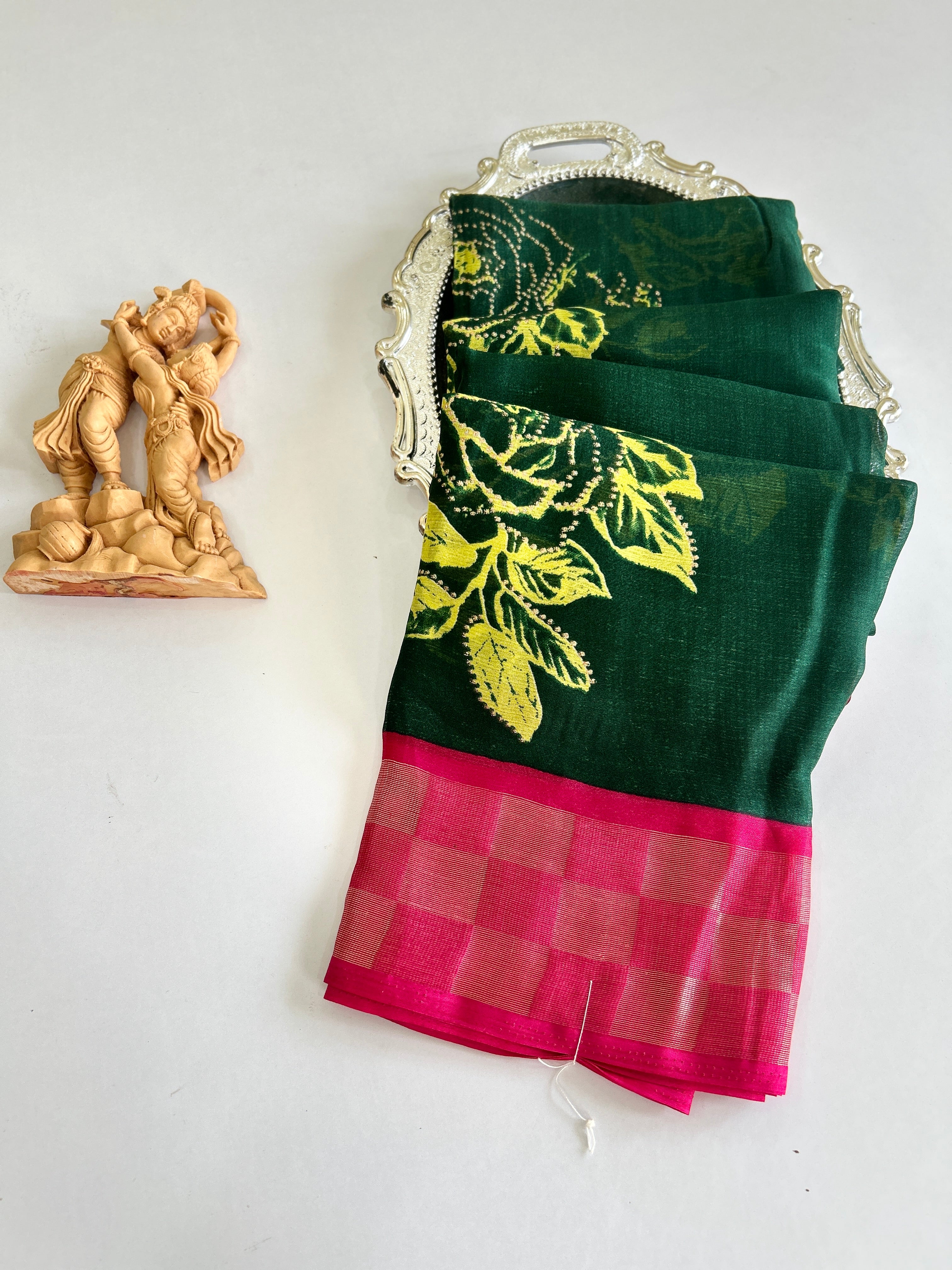 Floral Zari Border Soft Silk Saree