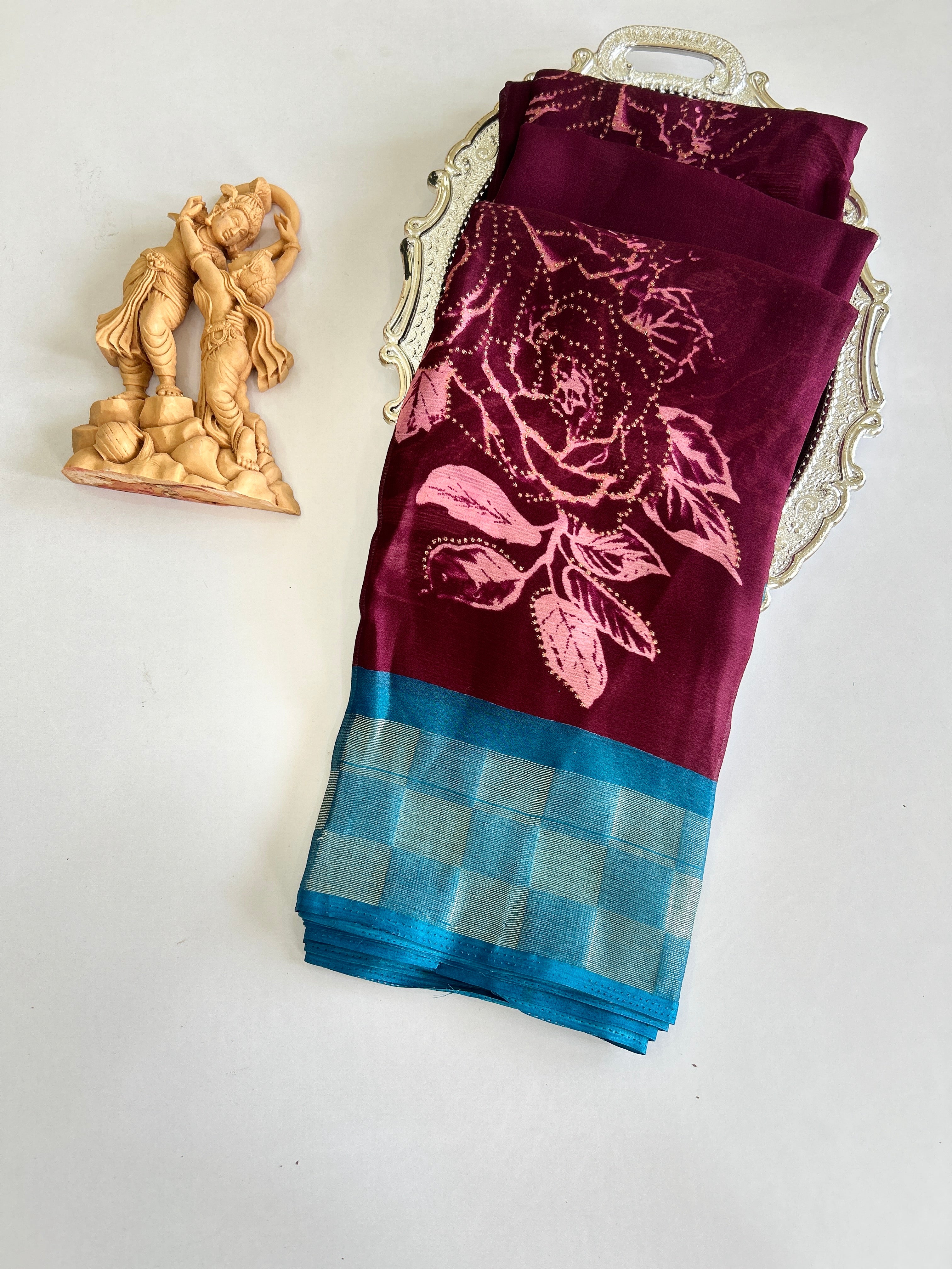 Floral Zari Border Soft Silk Saree