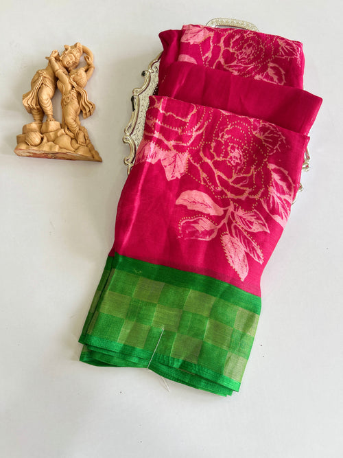 Floral Zari Border Soft Silk Saree