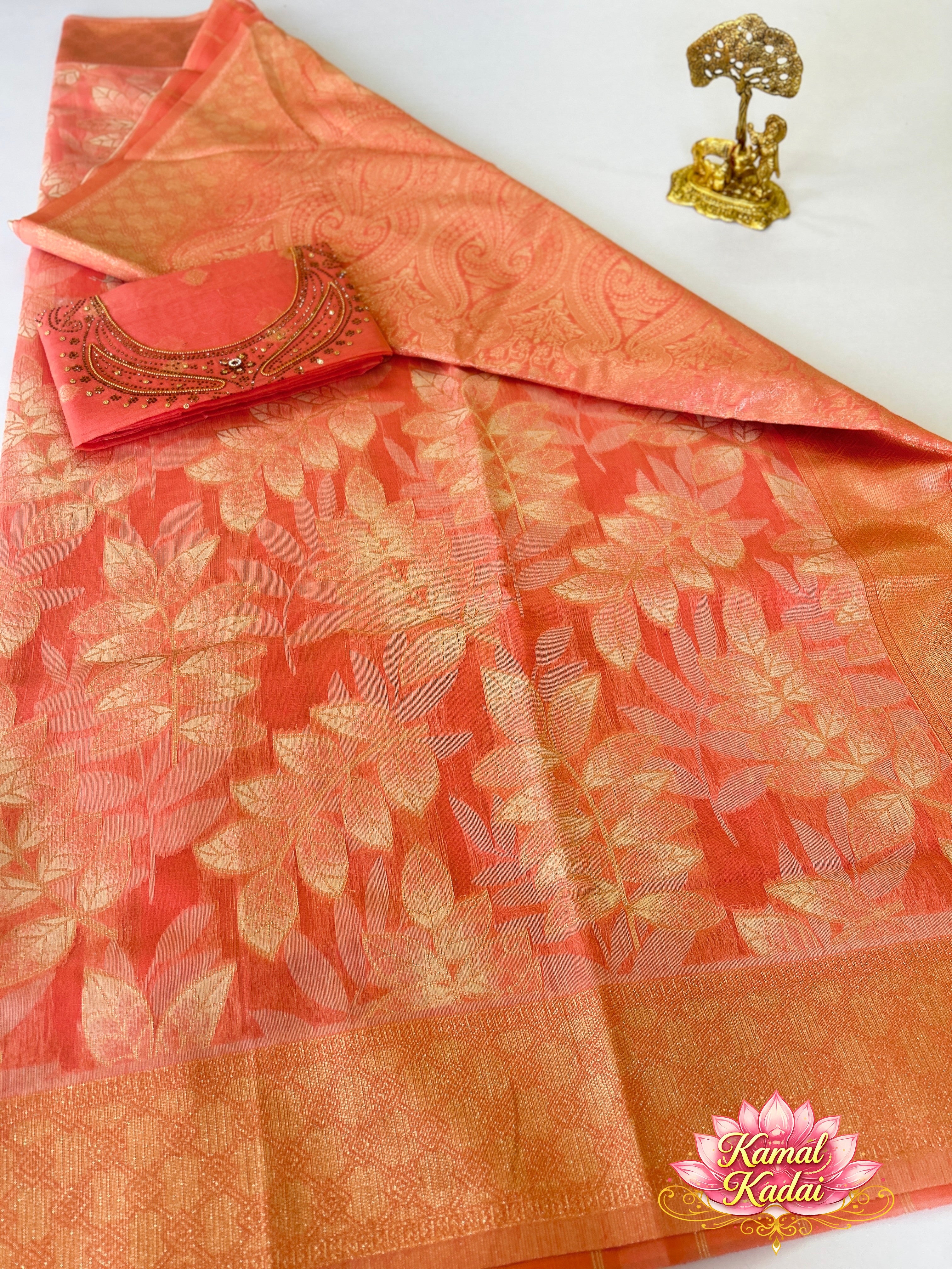 White Feather Silk With Work Blouse