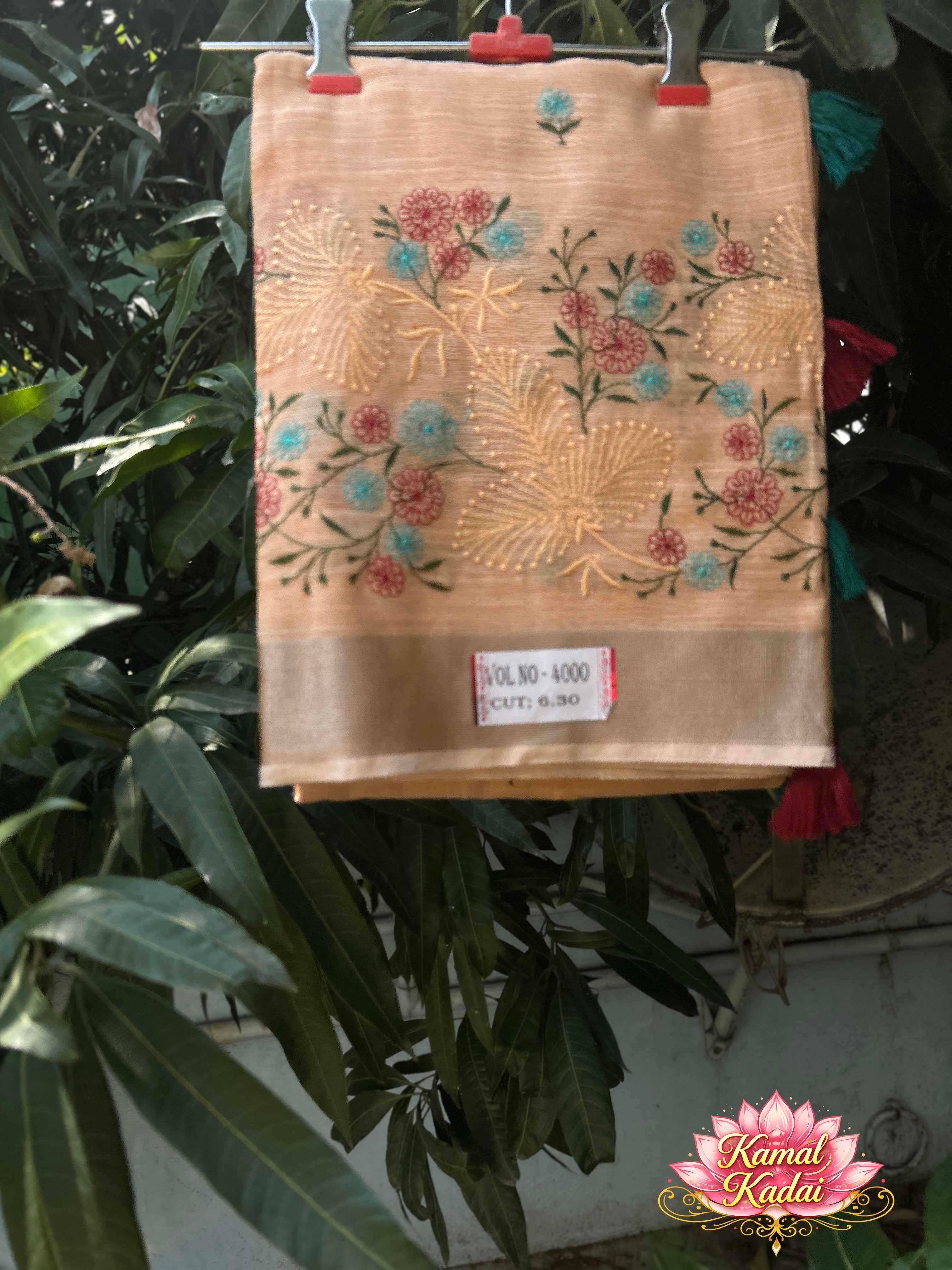 Linen Saree With Embroidery