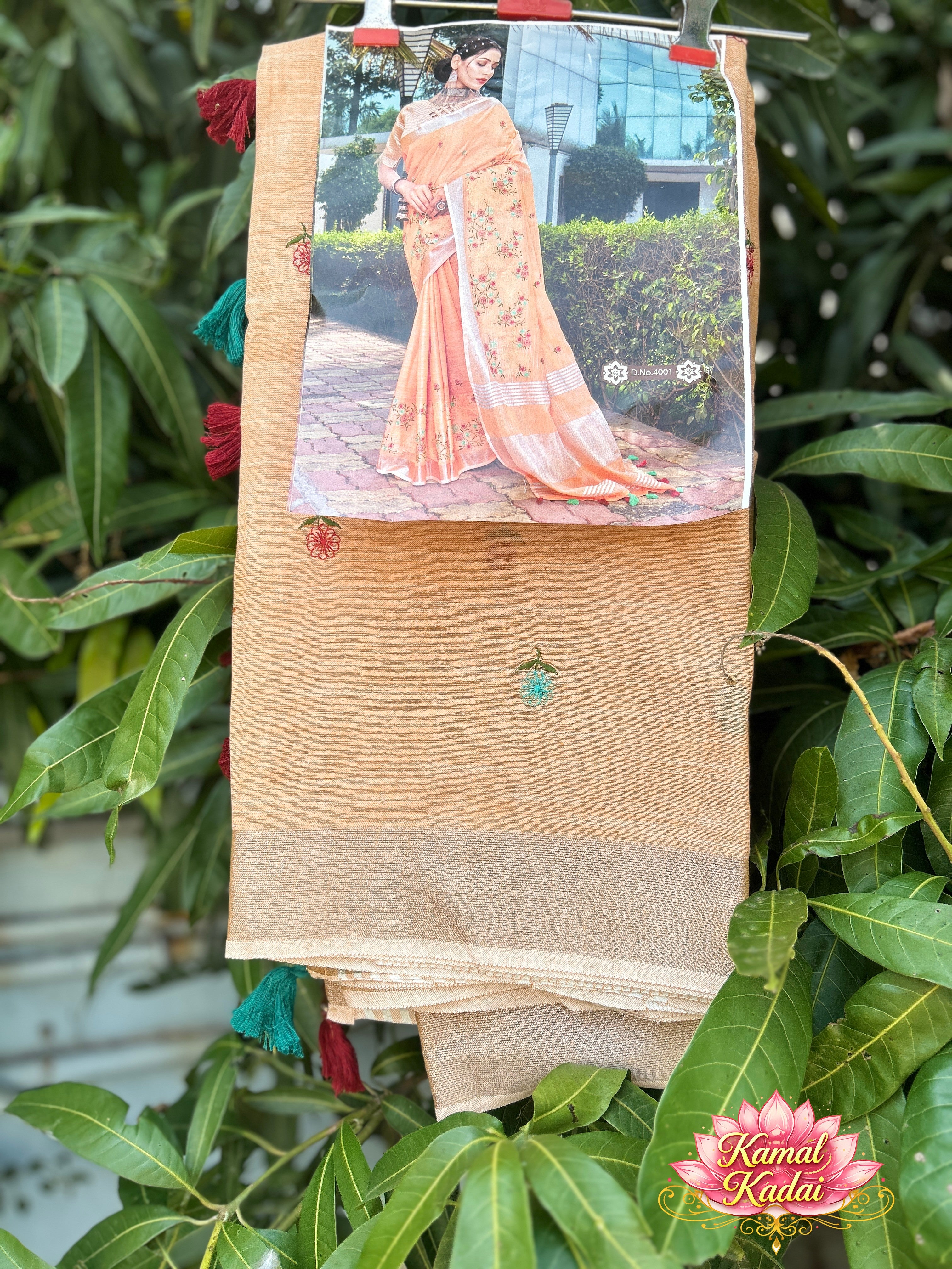 Linen Saree With Embroidery