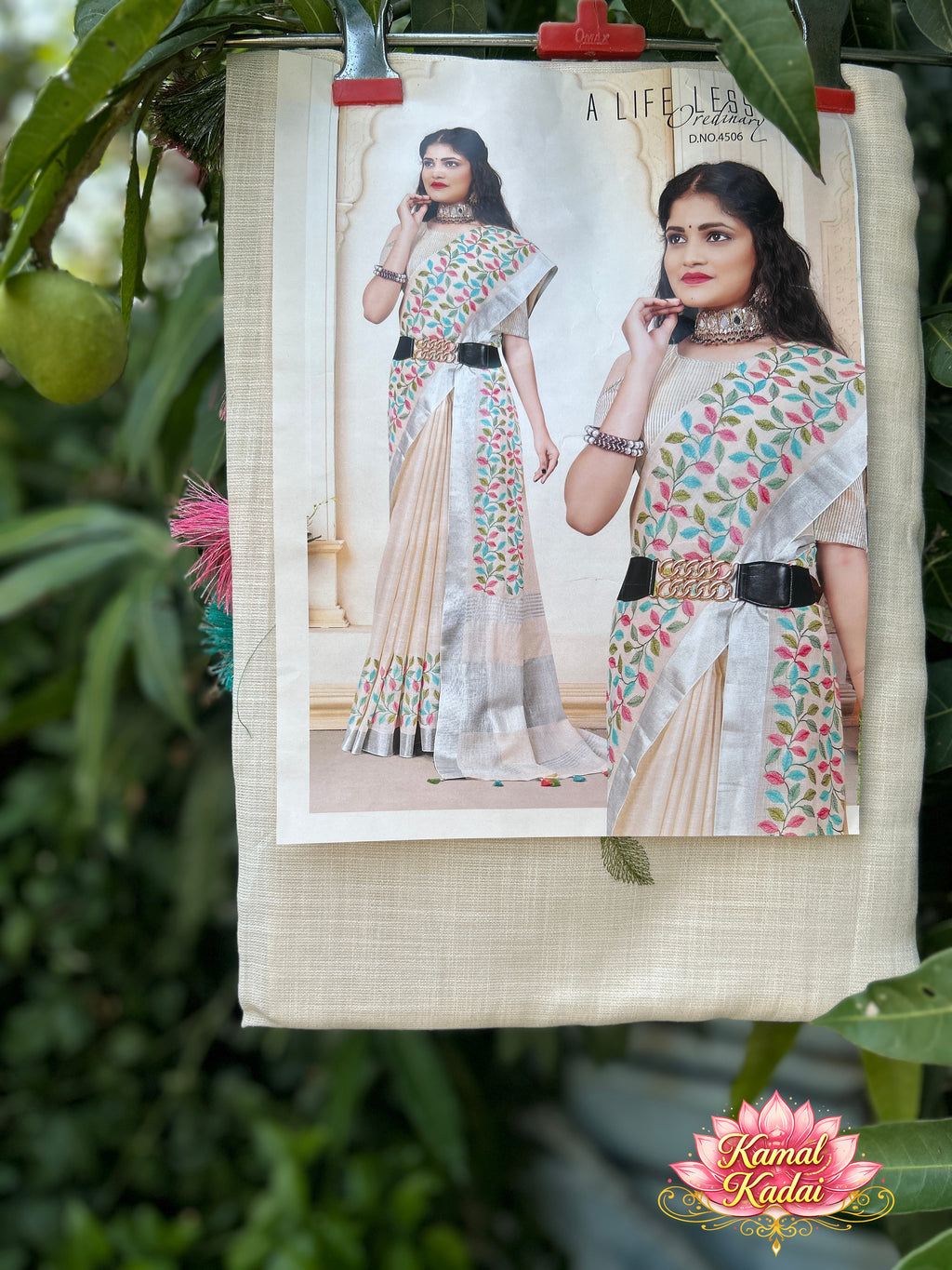 Linen Saree With Embroidery