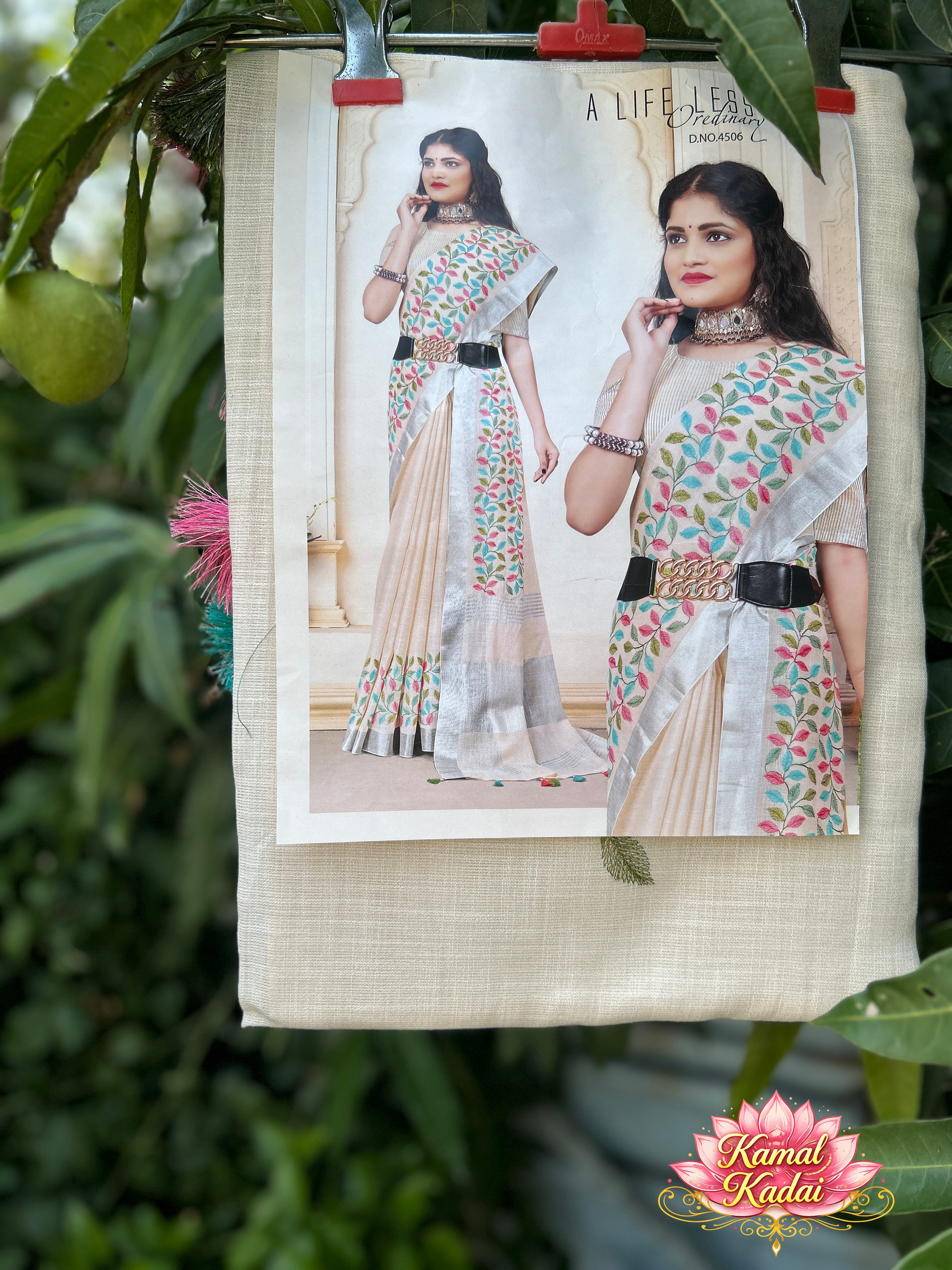 Linen Saree With Embroidery