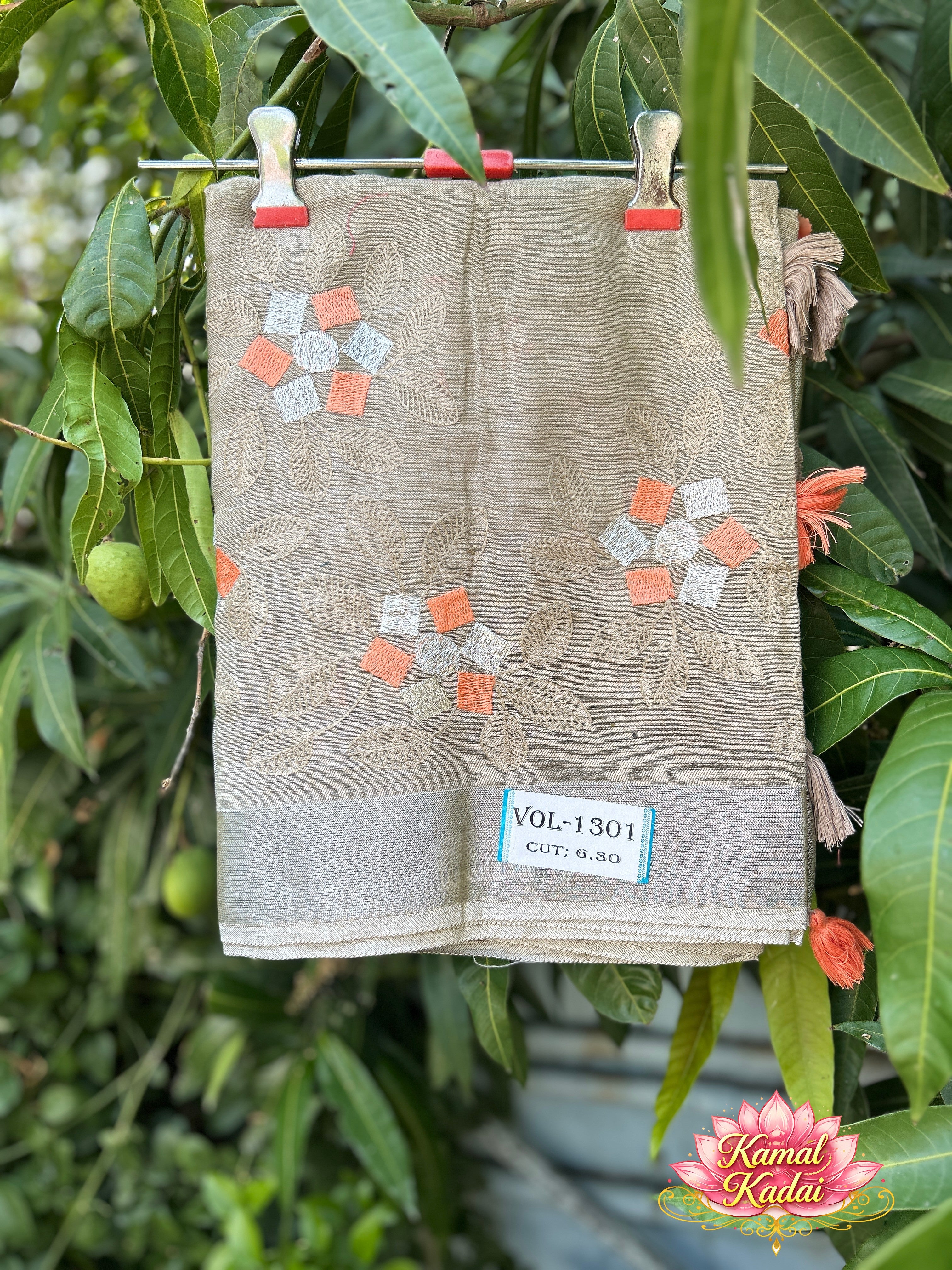 Linen Saree With Embroidery